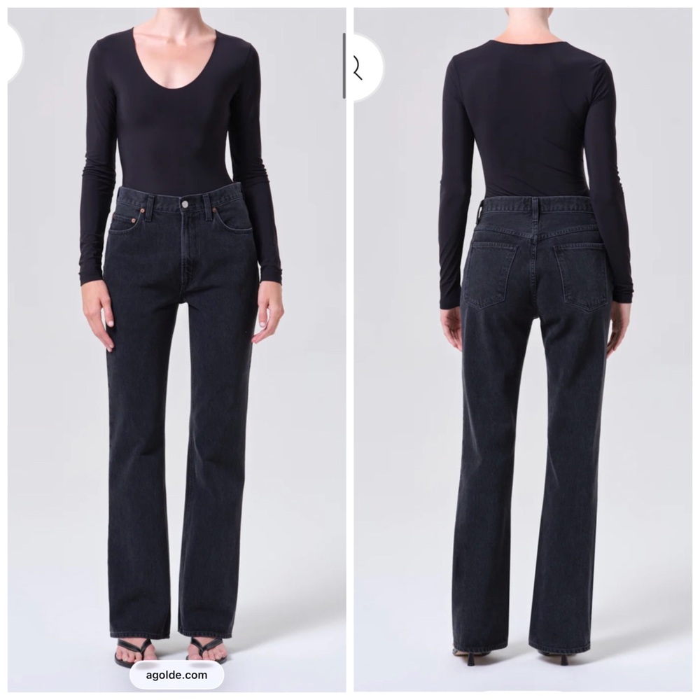 Agolde Leena Jean Mid Rise Baby Flare Bootcut Denim Black Forecast Size 24‎